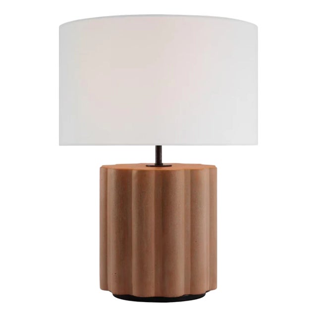 Kelly Wearstler by Visual Comfort Signature Scioto Medium Table Lamp in Terracotta Stained Concrete with Linen Shade For Sale