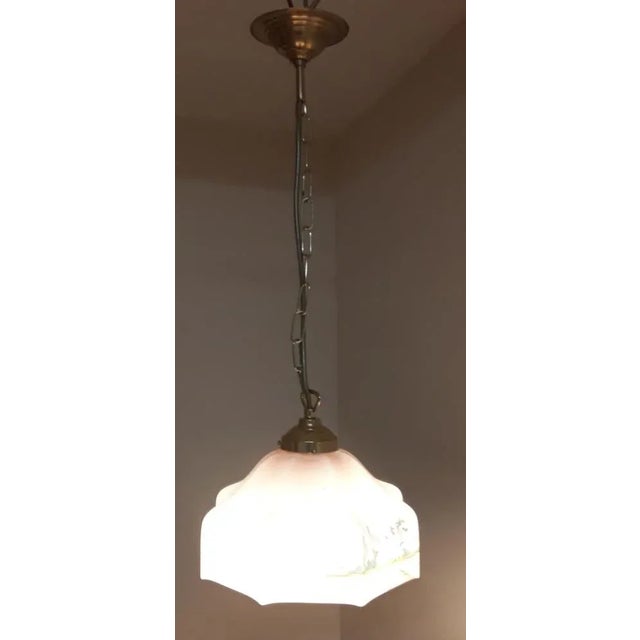 Small Kitchen Lamp with Glass Shade in Colored Spray Decor, 1920s For Sale - Image 3 of 7