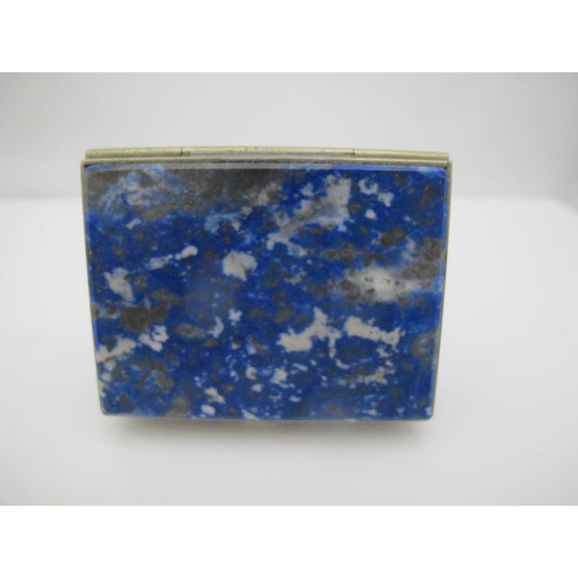 Rustic Small Lapis Lazuli Ring Pill Trinket Box With Silver Metal Trim & Hinged Lid For Sale - Image 3 of 9