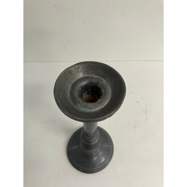 Vintage Tall Pewter Candlestick With Copper Bands by Rubicon International For Sale - Image 4 of 14