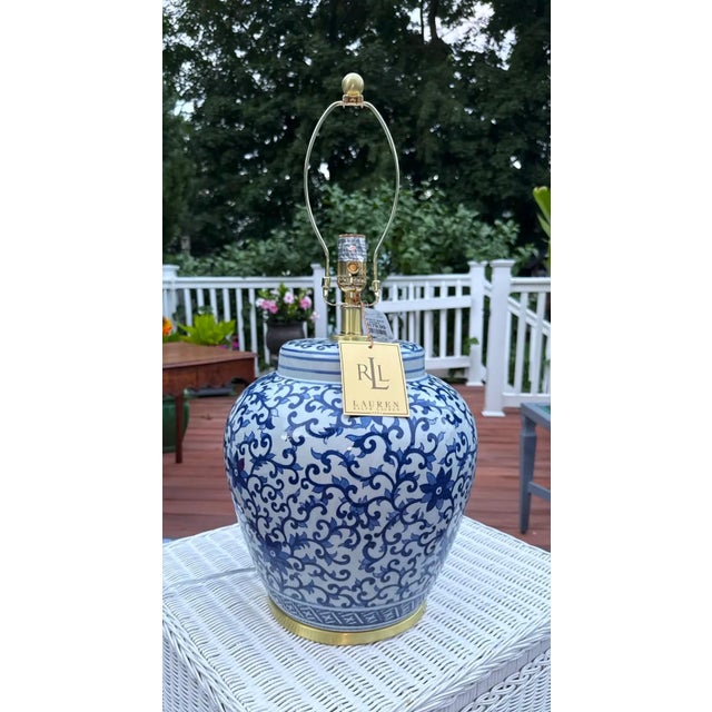 Ralph Lauren Blue & White Porcelain Lamp – 25" Tall – Decorator Quality A beautifully scaled Ralph Lauren porcelain lamp...