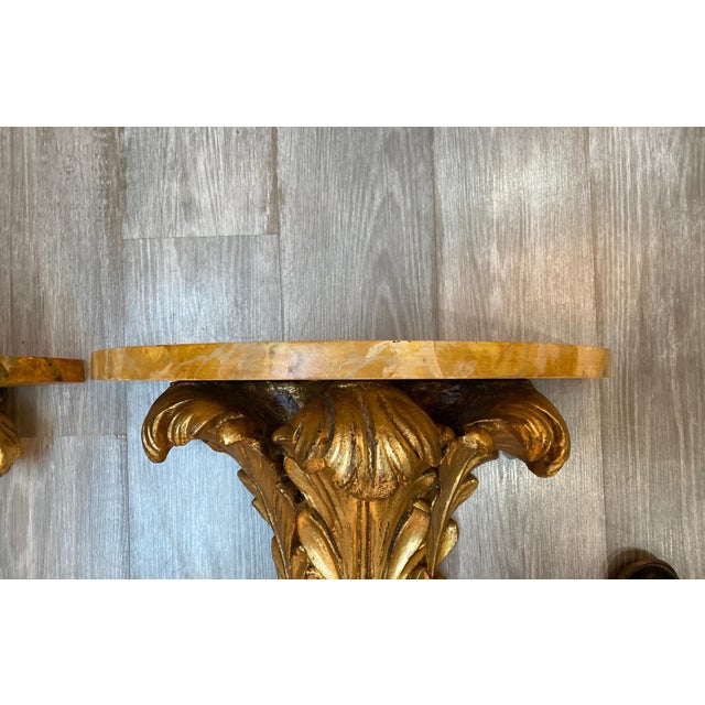 Wood Hollywood Regency Demilune Wall Hanging Demilune Shelf Tables, Pair For Sale - Image 7 of 12