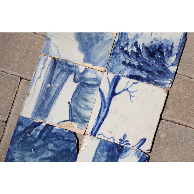 18th Century Antique Set of 8 Baroque Portuguese Tiles, 18th Century Blue & White Figural and Landscape Scene For Sale - Image 5 of 7