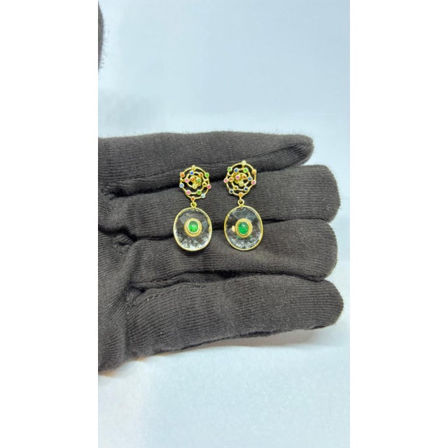 Natural Multi Sapphire, Emerald, & White Topaz Earring in 14k Gold For Sale - Image 4 of 8