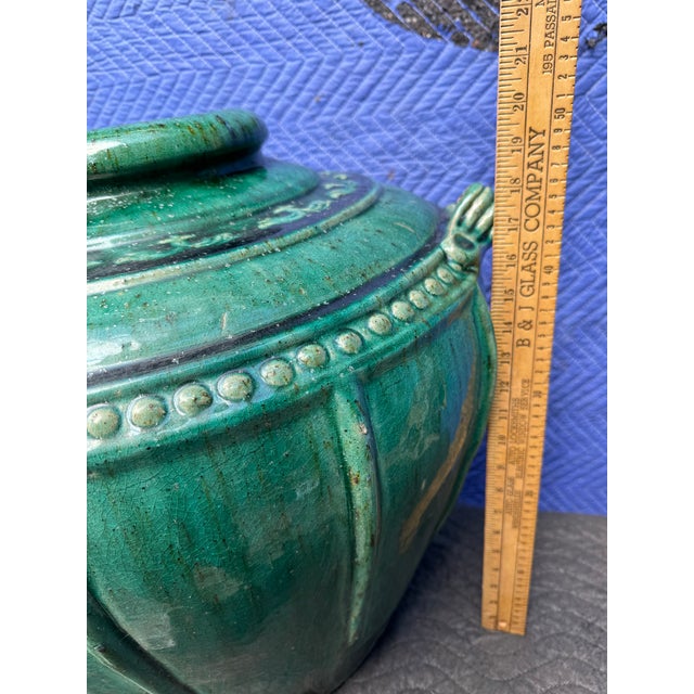 Vintage Large Glazed Green Ceramic Planter For Sale - Image 4 of 12