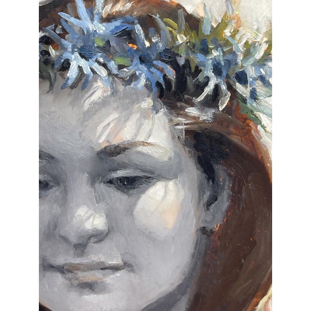 Nymph II by Jane Radstrom | Oil Painting of a woman with a floral crown For Sale - Image 4 of 5