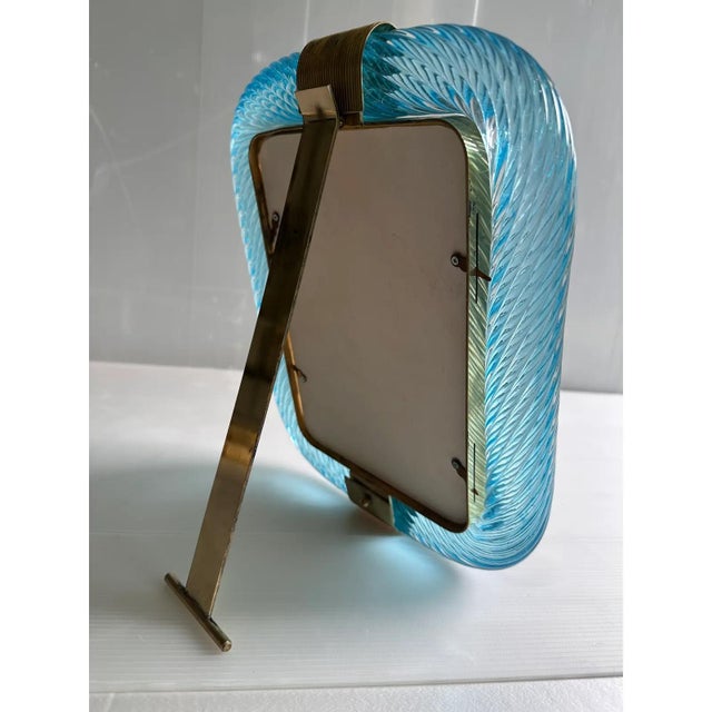Light-Blue Torchon Picture Frame in Murano Glass by Simoeng For Sale - Image 7 of 9