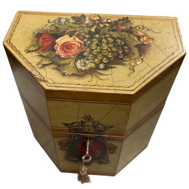 Vintage Italian Florentine Style Hand-Painted Wooden Tantalus & Decanter Set - 5 pcs For Sale - Image 4 of 12