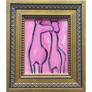 Framed Abstract Equestrian Painting in Pink Medium: Oil on Canvas 8x10” For Sale