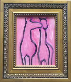 Framed Abstract Equestrian Painting in Pink Medium: Oil on Canvas 8x10”
