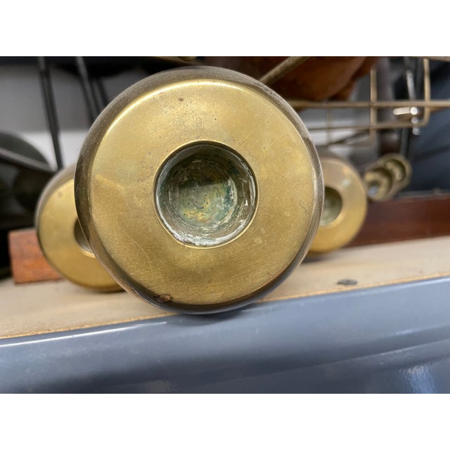 Metal 1950s Brass Candlesticks - Set of 3 For Sale - Image 7 of 7