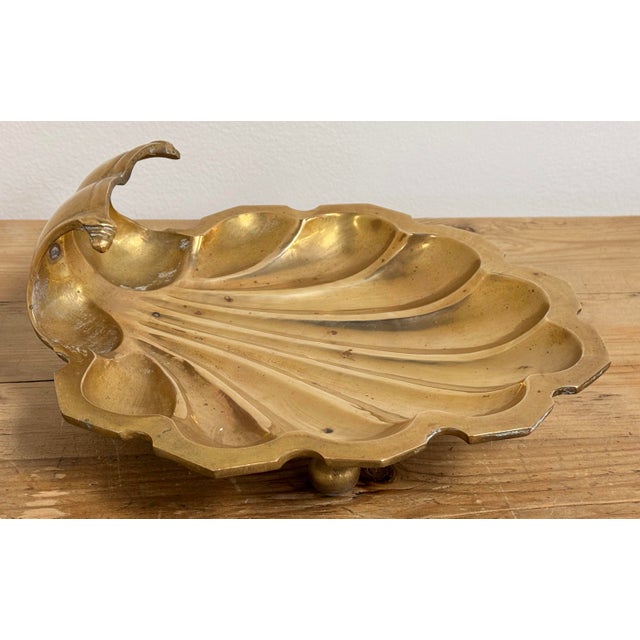 Oversized Vintage Brass Shell Motif Dish on Ball Feet For Sale In Kansas City - Image 6 of 11