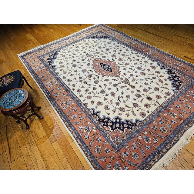 Vintage Tabriz Rug, Hand-Knotted Wool, Floral Medallion Pattern, Ivory & Terracotta, 9x13 For Sale - Image 13 of 13