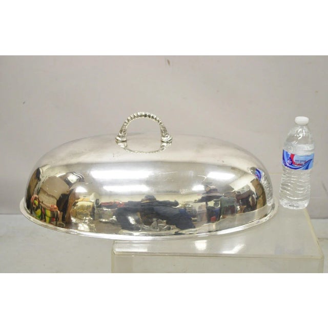 Large Vintage Oval Modern Silver Plated Food Serving Dish Dome Cover For Sale - Image 10 of 12