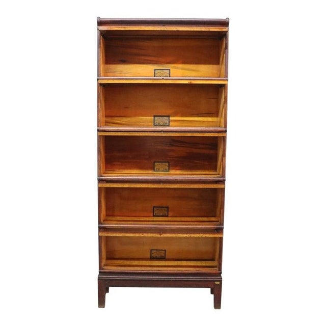 1920s Globe Wernicke Arts & Crafts Mission Oak 5 Stack Barrister Bookcase C1920 For Sale - Image 5 of 13