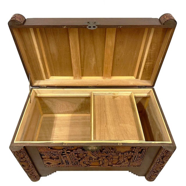 Early 20th Century Chinese Carved Dragon Camphor Wood Hope Chest For Sale - Image 4 of 11
