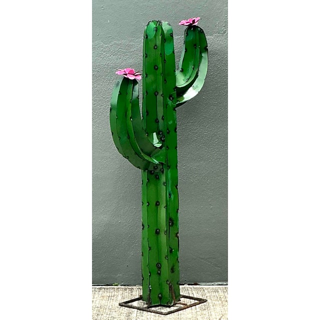 Late 20th Century Vintage Torched Metal Standing Cactus For Sale - Image 5 of 12
