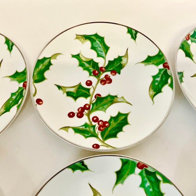 Forest Green 2001 Americana Hollywood Regency Restoration Hardware Holly Berry Salad Plates - Set of 6, Christmas For Sale - Image 8 of 15
