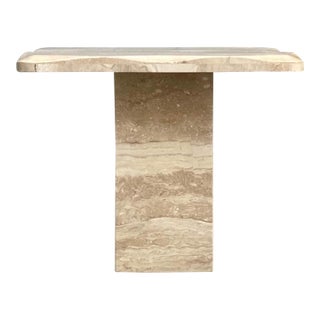 1960s Scalloped Travertine Marble End Table For Sale