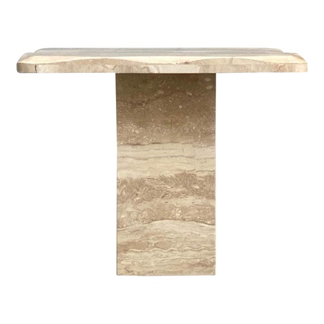 1960s Scalloped Travertine Marble End Table For Sale