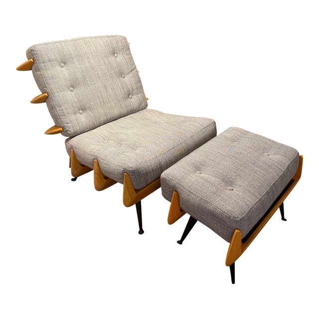 Jonathan Adler Antibes Lounge Chair (21713) & Ottoman (21714) in Roma/Café Fabric For Sale