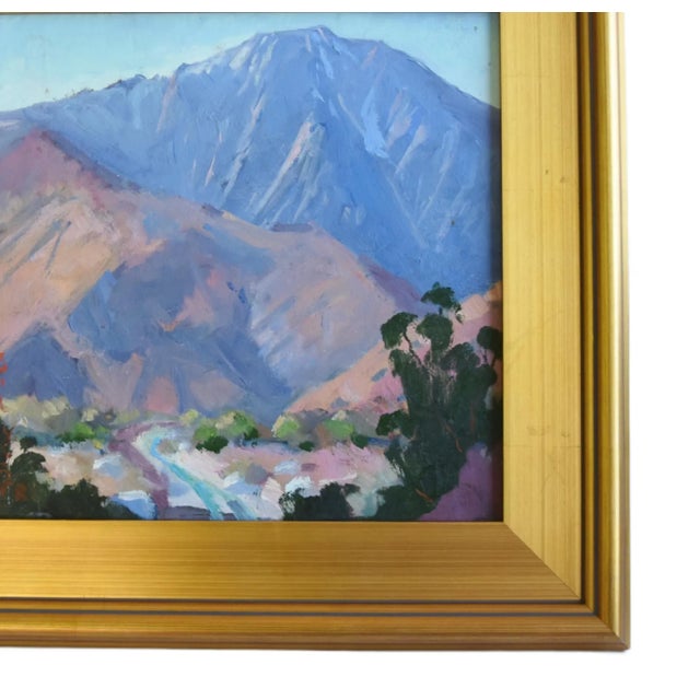 Mountain landscape painting on artist canvas panel by listed artist Silvio Silvestri (1948-2018.) Silvestri was a plein-...