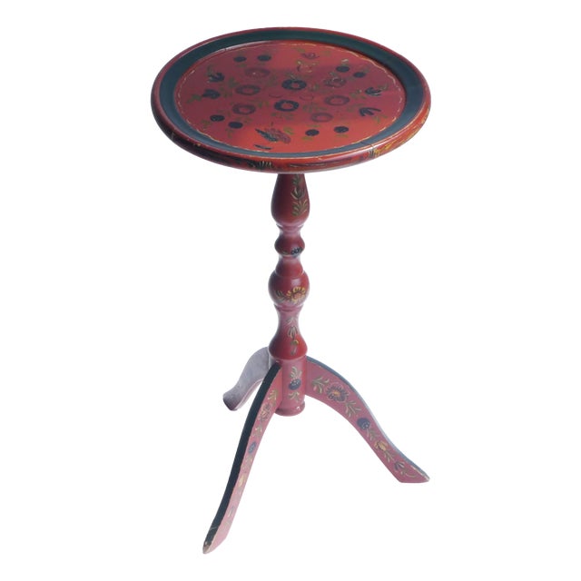 Antique Dutch Folk Art Round Hand-Painted Wood Hindeloopen Side Table For Sale