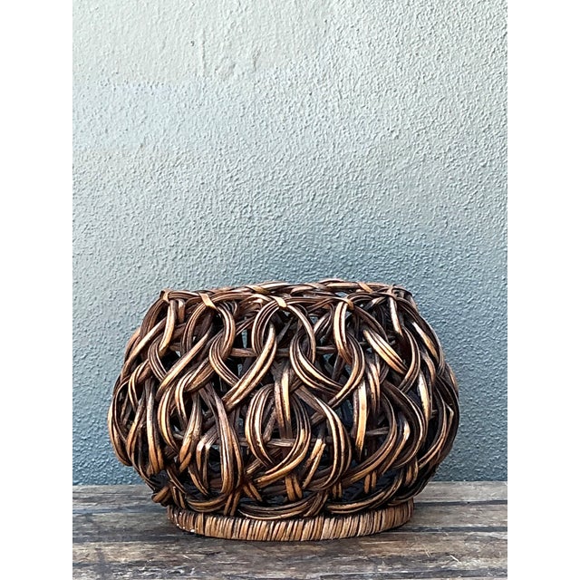Vintage Handcrafted Woven Rattan Basket For Sale - Image 12 of 12
