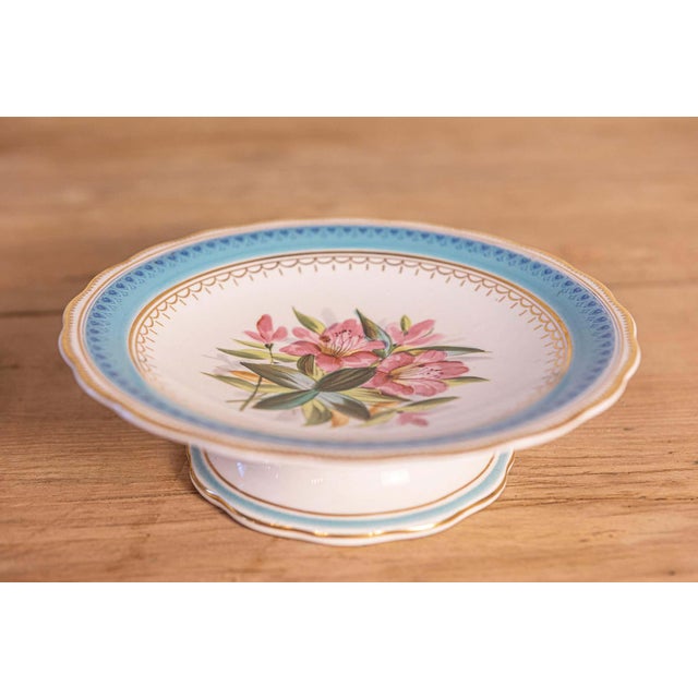 19th Century 19th Century English Turquoise and White Floral Painted Faience Serving Piece For Sale - Image 5 of 7