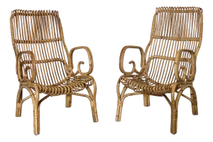 Set of Bamboo and Rush Armchairs, 1970s