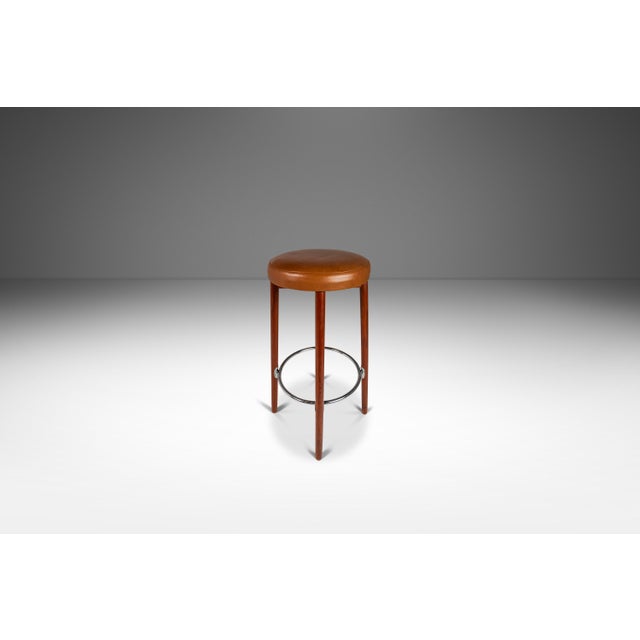 Wood Set of Two (2) Danish Modern Barstools in Solid Teak & Leather by Hugo Frandsen for Spøttrup Mobler, Denmark, C. 1960's For Sale - Image 7 of 17