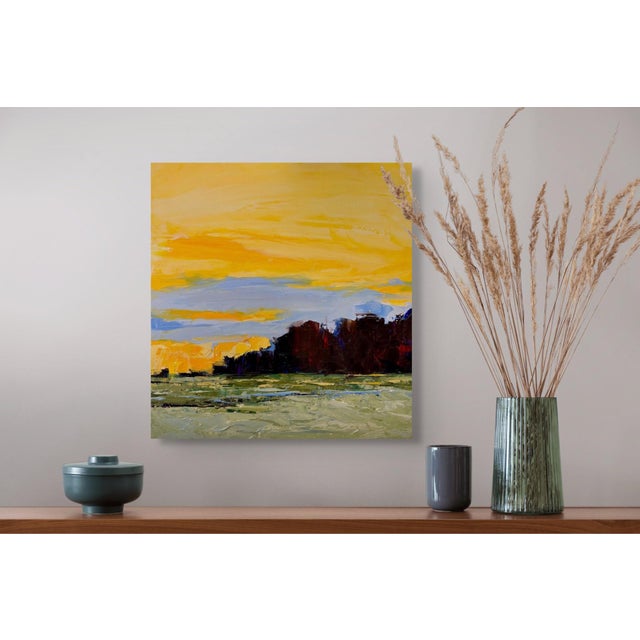Evening's Glory by Sandra Pratt | Oil on Linen Panel Landscape at sunset with vibrant colors. For Sale - Image 4 of 5