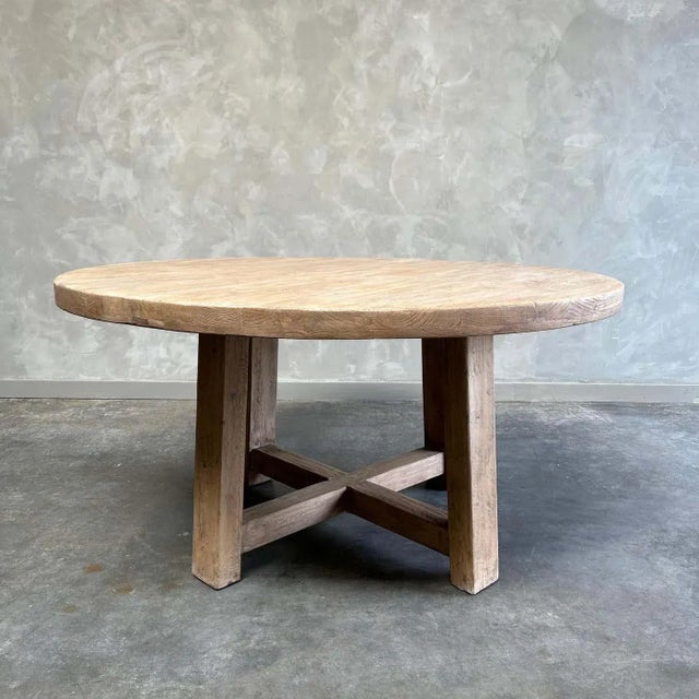 Custom Made Reclaimed Elm Wood Round Dining Table Chairish