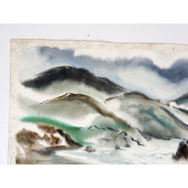 Mid 20th Century Modernist California Coastal Seascape Watercolor Painting For Sale - Image 4 of 6