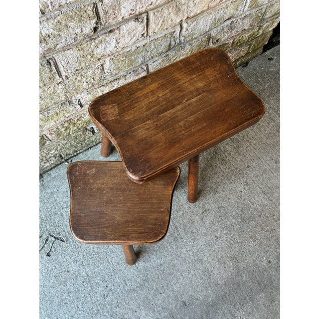 Pair of Small Vintage Wooden Nesting Side Tables, France For Sale - Image 9 of 12