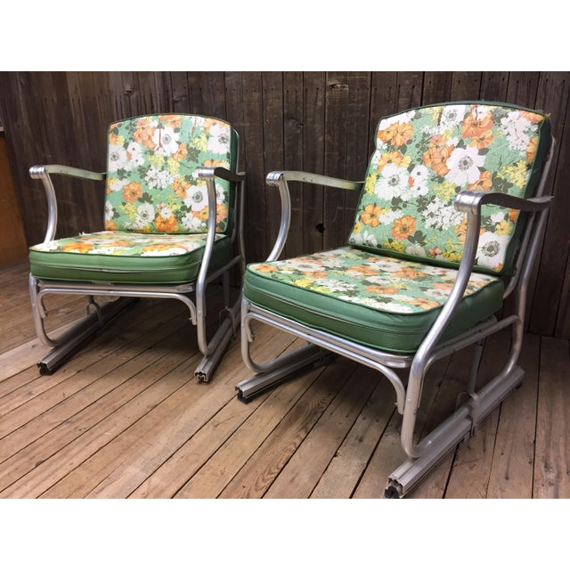 Mid Century Modern Bunting Aluminum Glider Patio Chairs - A Pair | Chairish