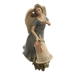 Grandeur Noel Angel Bell Holly Figurine Porcelain Statue Glazed Figurine 12in