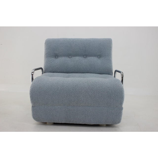 Convertible Chrome Lounge Chair in Bouclé, Czechoslovakia, 1970s For Sale - Image 3 of 18