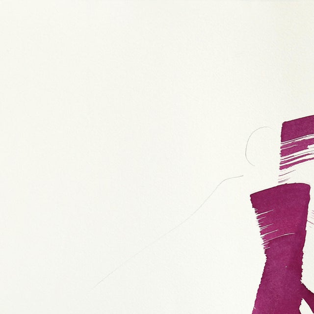 Contemporary The Deep Magenta Dress 8 - Original Ink Painting on French Linen Paper by Bettina Mauel For Sale - Image 3 of 6