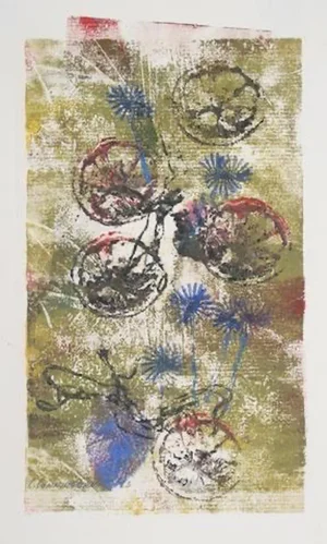 "Roundelay" 1964 Monotype of Abstracted Bicycles