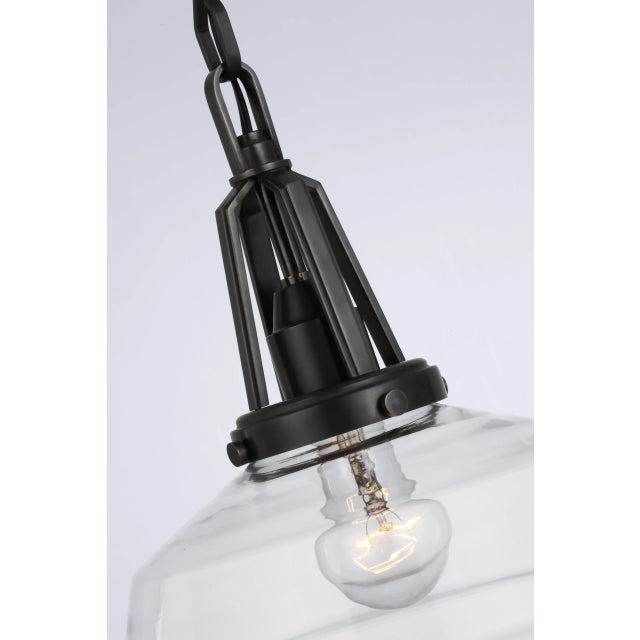 Layton 10" Pendant in Bronze with Clear Glass Designer: Chapman & Myers Canopy: 5.25" Round Mounting: Chain Shade Detail:...