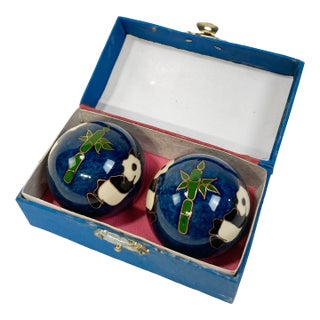 Mid 20th Century Boxed Chinese Cloisonne Boading Balls, Pair For Sale