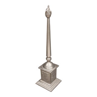 Vintage Neoclassical Metal Obelisk Sculpture – 20” Architectural Decor Accent For Sale