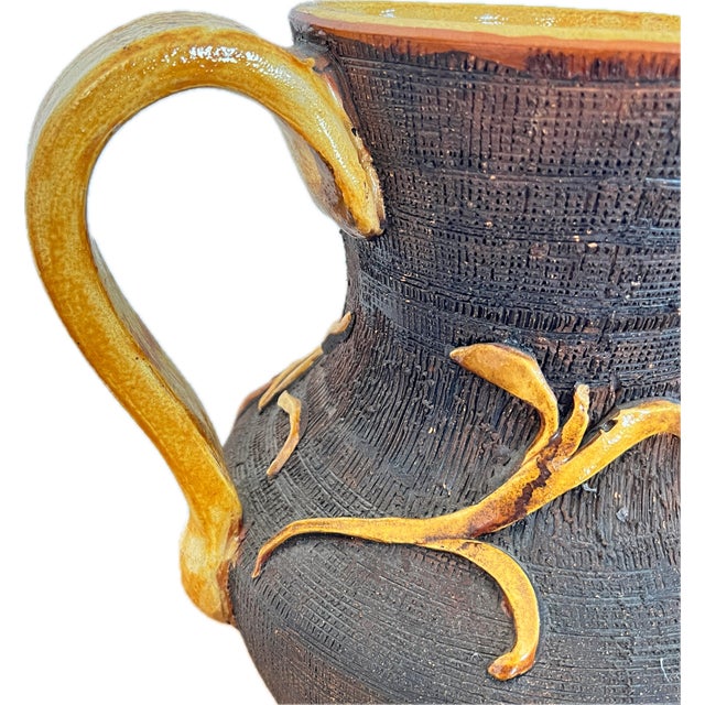 Oversized Italian Ceramic Pitcher With Applied Leaves For Sale In San Antonio - Image 6 of 12