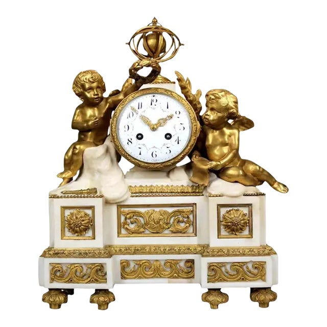 Louis XVI Gilt Bronze and Marble Table/Chimney Clock, France, Circa 1860 For Sale