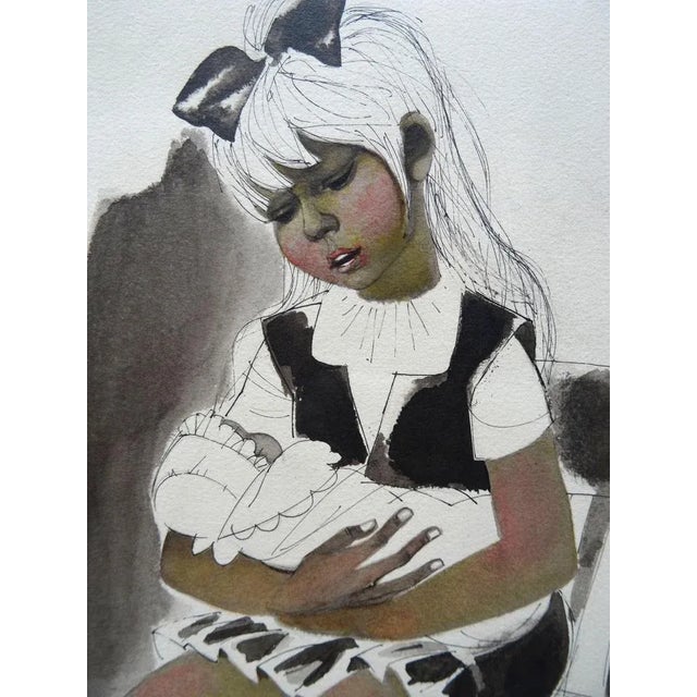 A girl with a child. 1969. Paper, ink, watercolor, 36x24 cm Subject of this work is young gild holding infant. The girl is...
