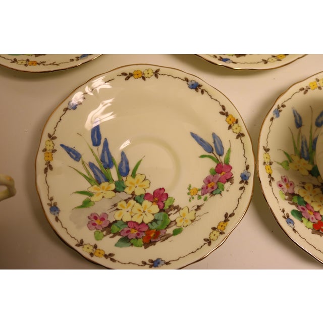 1930's Crown Staffordshire Cup and Saucers Set- 10 Pieces For Sale - Image 11 of 11
