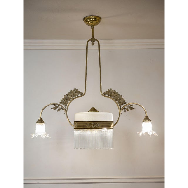 Gold Art Nouveau Pendant with Floral Ornaments in Brass and Murano Glass, 1890s For Sale - Image 8 of 10