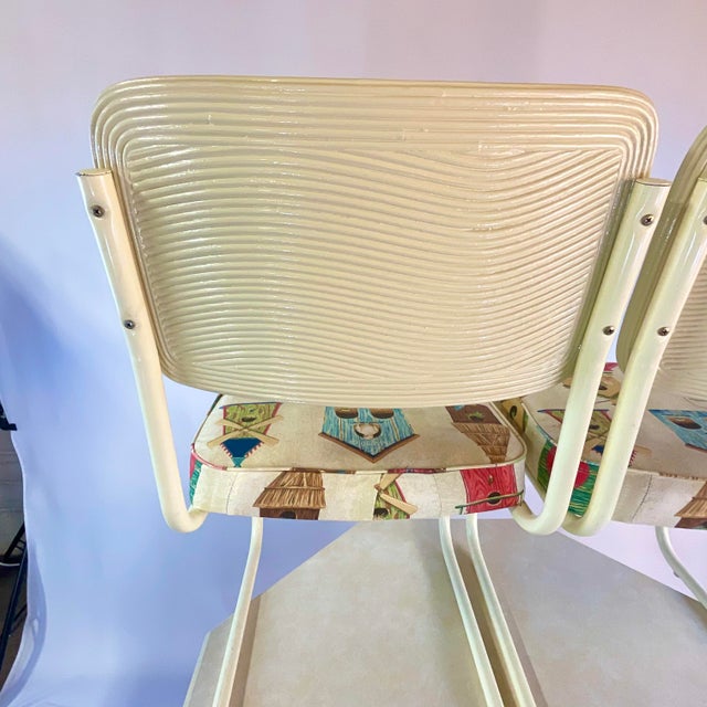 1980s Vintage Coastal Pencil Reed Backed & Tubular Dining Set, Reupholstered - 5 Piece Set For Sale - Image 6 of 11