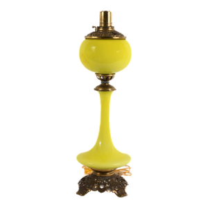 Antique Chartreuse Cased Glass Genie Oil Lamp, Electrified, C. 1880–1900, Continental Europe